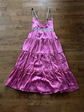 NWT Nordstrom Y2K Silk Dress Evening Pink Gold Empire Waist Sequin Prom Maxi
